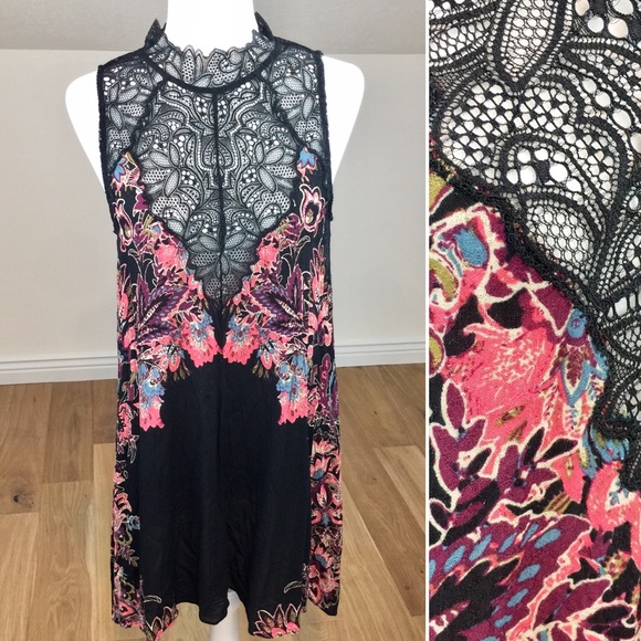 Free People Dresses & Skirts - Free People Lace Floral Mini Dress Size M